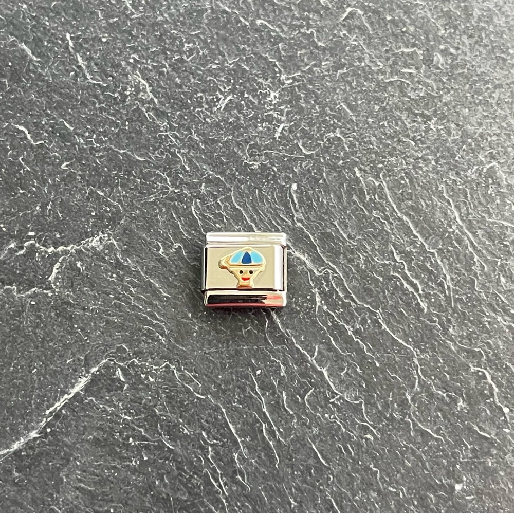 Zoppini Stainless steel & Gold Boy Charm with Colorful baseball hat Design